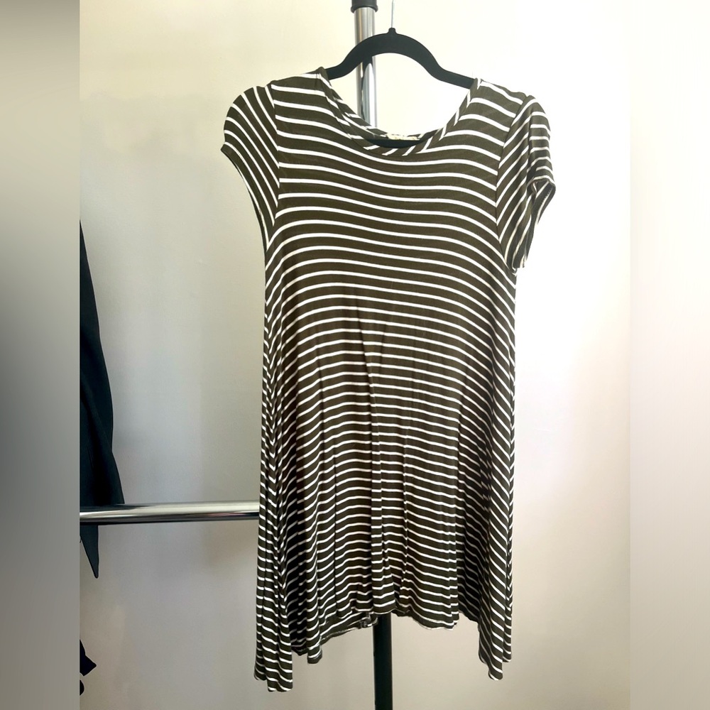 Olive green and white striped dress